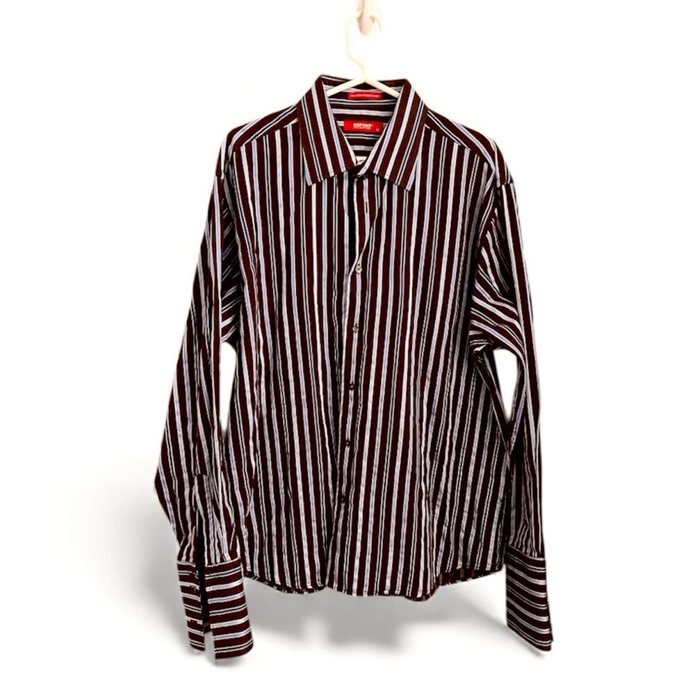 Report Collection Brown and Blue Striped Long Sleeve Dress Shirt Size XL